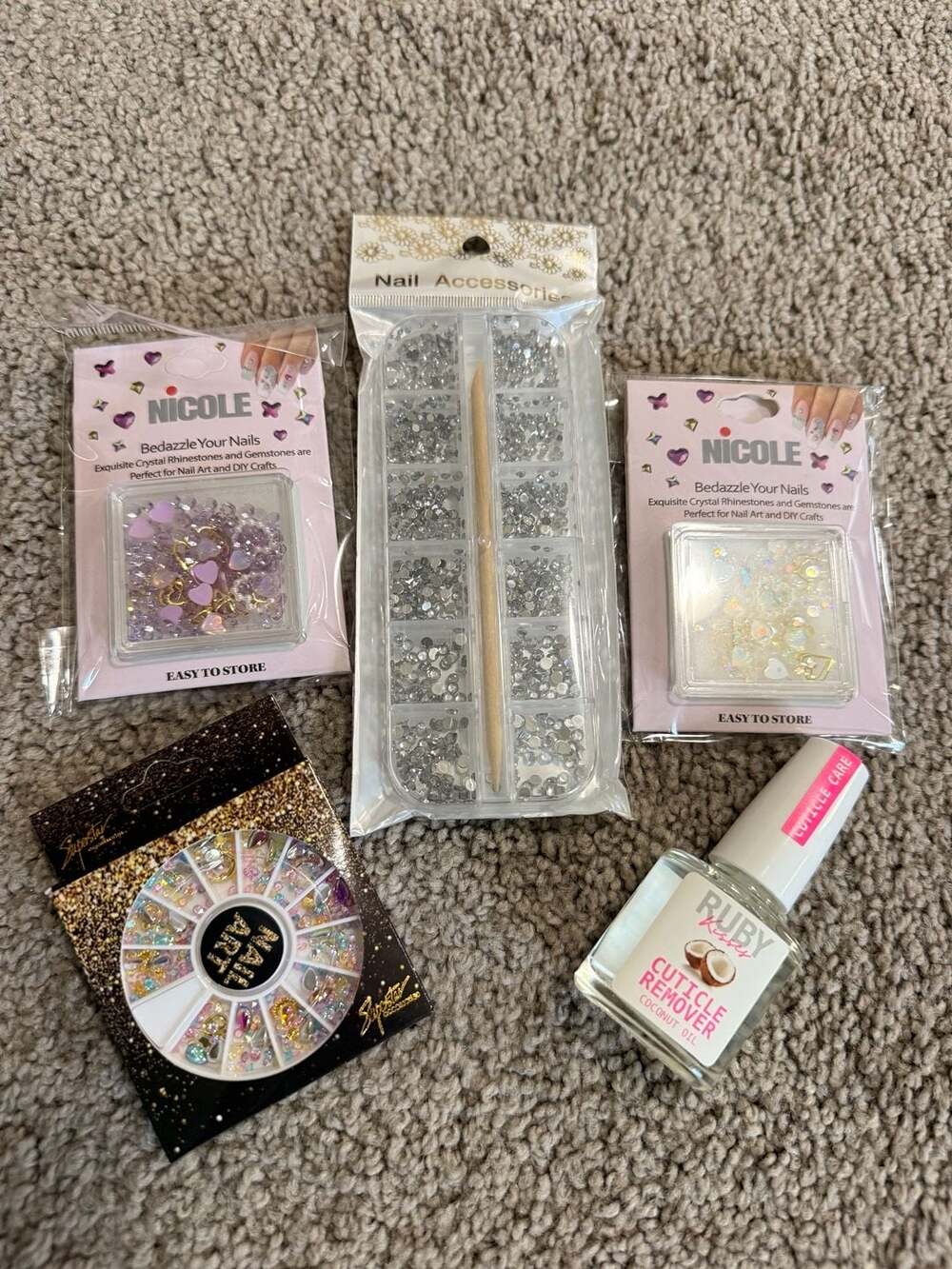 Nail Art Bundle Set with Nicole Rhinestones, Wheel Charms